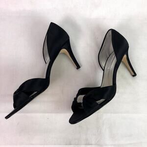 Caparros Black Satin Heels Rhinestone Detail 2" heel Size 8.5B